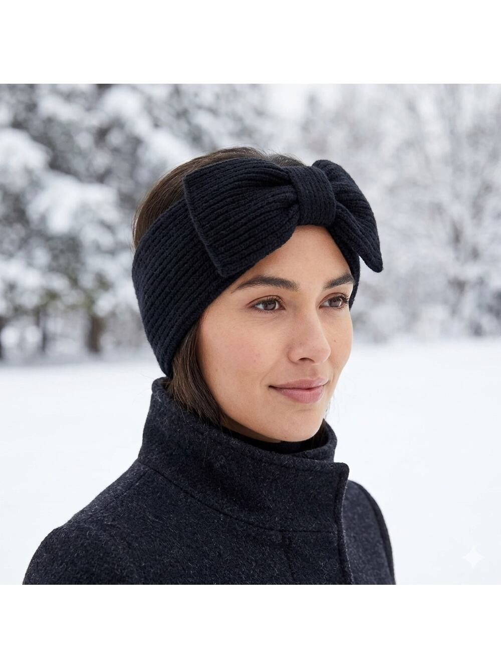 Kate Spade Ear Muffs Black Bow Knit Headband Wool Blend Classy Feminine Cover